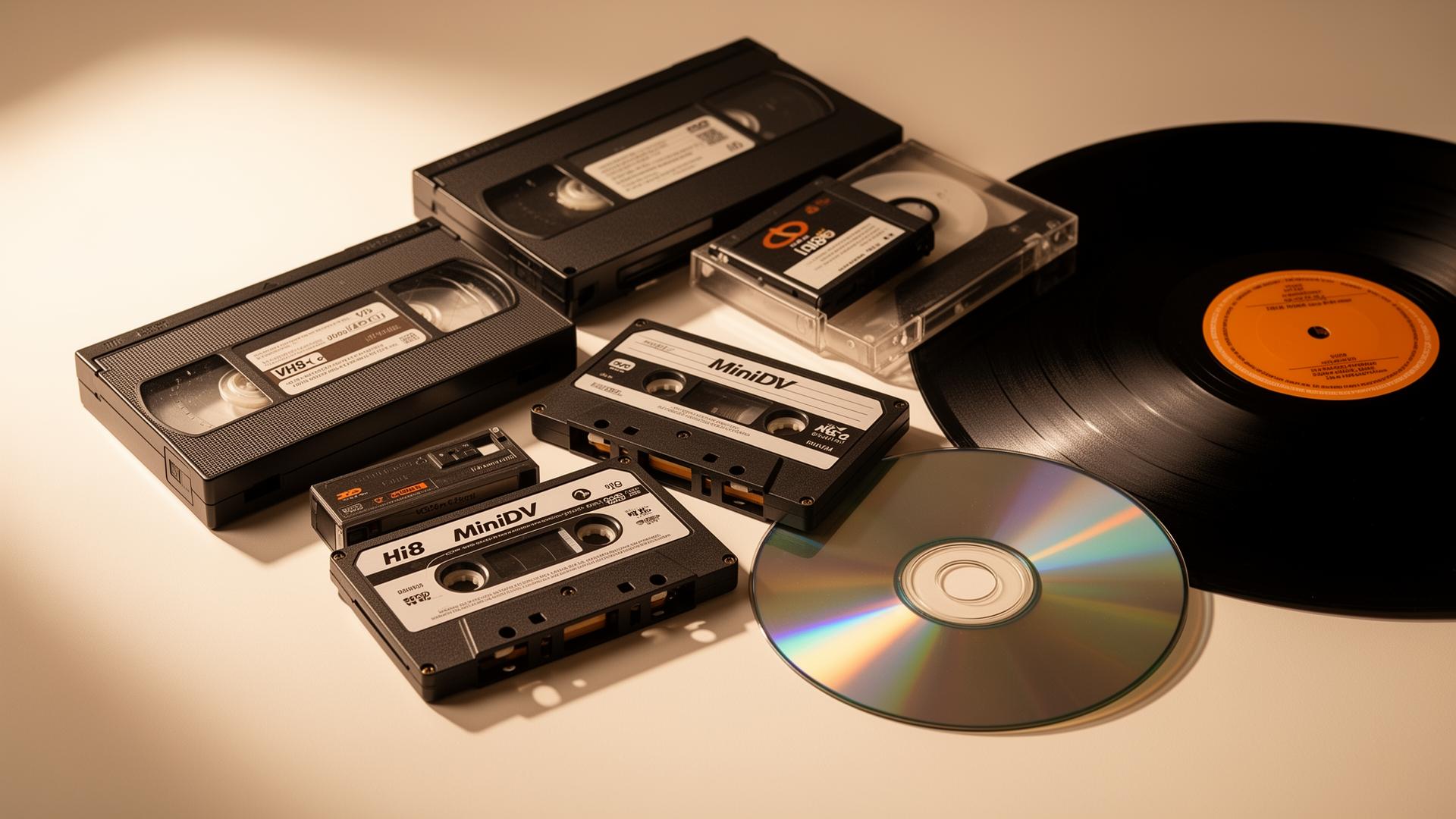 Ръце с MiniDV касета над работна маса